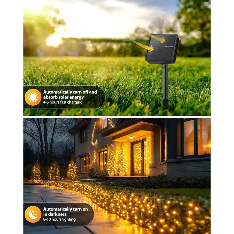 72Ft Solar String Lights - 1 Pack, 200 Warm White Leds, 8 Modes, 0-5 W Energy Efficient Outdoor Waterproof Lights with Auto On/Off 