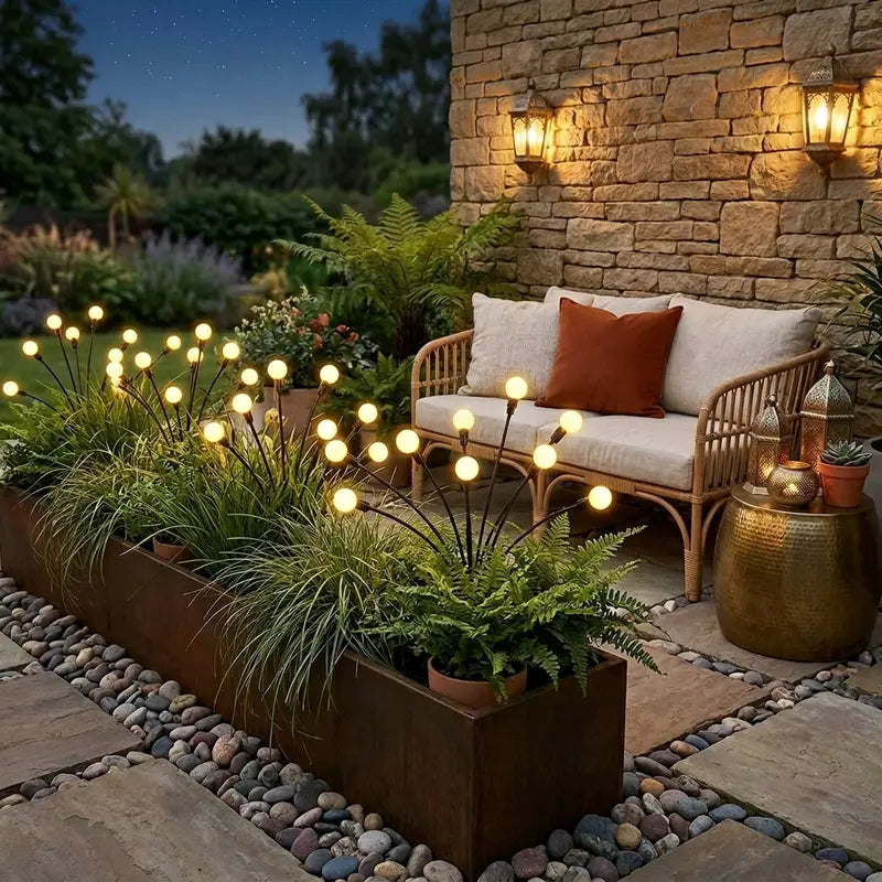 4-Pack Outdoor Solar String Lights, Waterproof, Auto Dusk-To-Dawn, 32 Bulbs, Firefly Garden Lights, Variable Length, Flexible Wire, Corrosion Resistant, Ideal for Garden