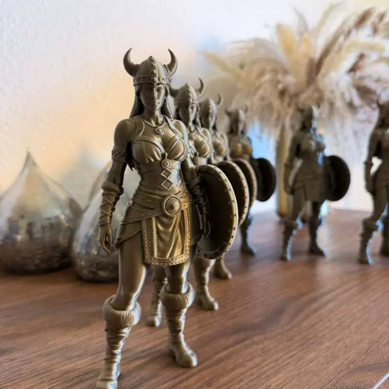 Viking Woman Decorative 3D Classic Clean Sculpt Figurine - Detailed Armor Character, 6.0" H×2.3" W×1.2" D Lightweight Statue, for Home Shelf/Desk Display