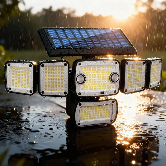 Solar-Powered Sensor Garden Lamp - 6 Lamp Heads, 270° Wide-Angle Floodlight