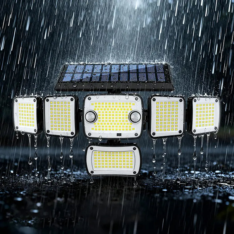 Solar-Powered Sensor Garden Lamp - 6 Lamp Heads, 270° Wide-Angle Floodlight