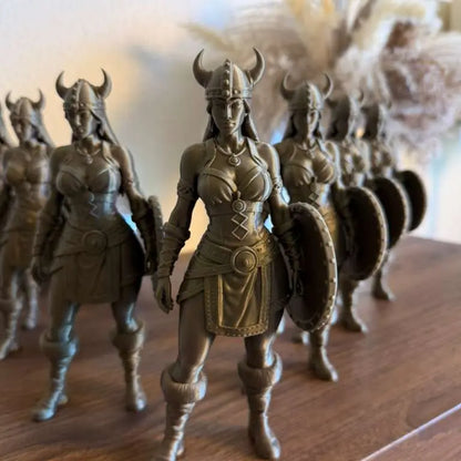 Viking Woman Decorative 3D Classic Clean Sculpt Figurine - Detailed Armor Character, 6.0" H×2.3" W×1.2" D Lightweight Statue, for Home Shelf/Desk Display