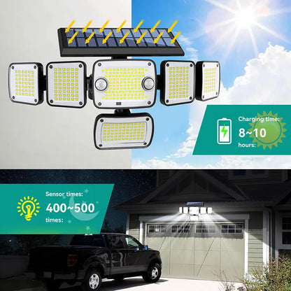Solar-Powered Sensor Garden Lamp - 6 Lamp Heads, 270° Wide-Angle Floodlight