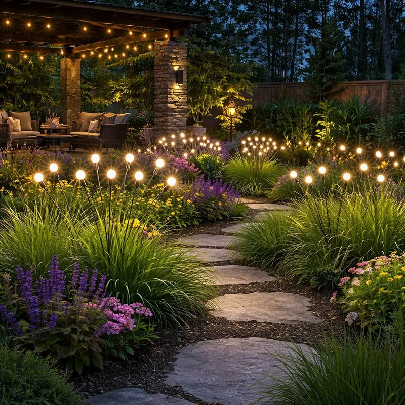 4-Pack Outdoor Solar String Lights, Waterproof, Auto Dusk-To-Dawn, 32 Bulbs, Firefly Garden Lights, Variable Length, Flexible Wire, Corrosion Resistant, Ideal for Garden