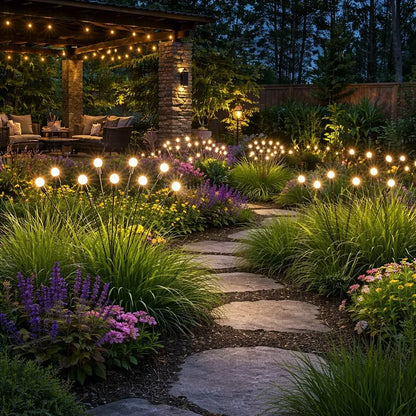 4-Pack Outdoor Solar String Lights, Waterproof, Auto Dusk-To-Dawn, 32 Bulbs, Firefly Garden Lights, Variable Length, Flexible Wire, Corrosion Resistant, Ideal for Garden