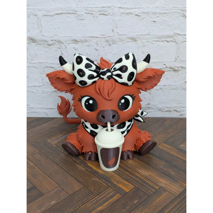 4" 3D Printed Highland Cow Figurine - Iced Pumpkin Spice Latte Themed Fall Home