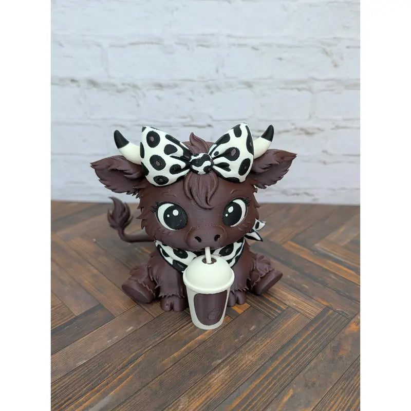 4" 3D Printed Highland Cow Figurine - Iced Pumpkin Spice Latte Themed Fall Home