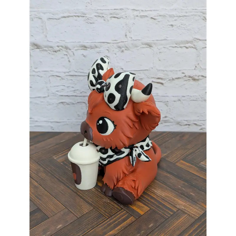 4" 3D Printed Highland Cow Figurine - Iced Pumpkin Spice Latte Themed Fall Home