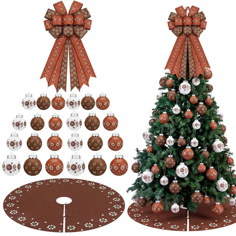Christmas Tree Ball Ornaments 2.36 & 3.15 Inch Rustic Floral Baubles, Talavera Inspired Terracotta Style Mxican Christmas Decor for Xmas Trees, Wreaths, Home Parties and Navidad Supplies