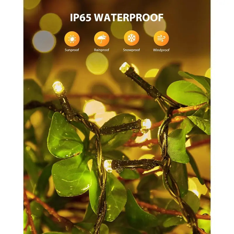 72Ft Solar String Lights - 1 Pack, 200 Warm White Leds, 8 Modes, 0-5 W Energy Efficient Outdoor Waterproof Lights with Auto On/Off 