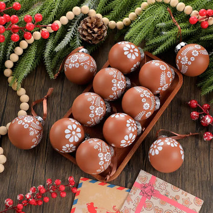 Christmas Tree Ball Ornaments 2.36 & 3.15 Inch Rustic Floral Baubles, Talavera Inspired Terracotta Style Mxican Christmas Decor for Xmas Trees, Wreaths, Home Parties and Navidad Supplies