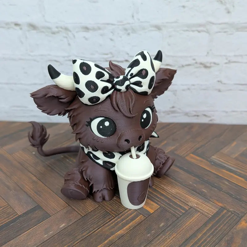 4" 3D Printed Highland Cow Figurine - Iced Pumpkin Spice Latte Themed Fall Home