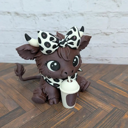 4" 3D Printed Highland Cow Figurine - Iced Pumpkin Spice Latte Themed Fall Home