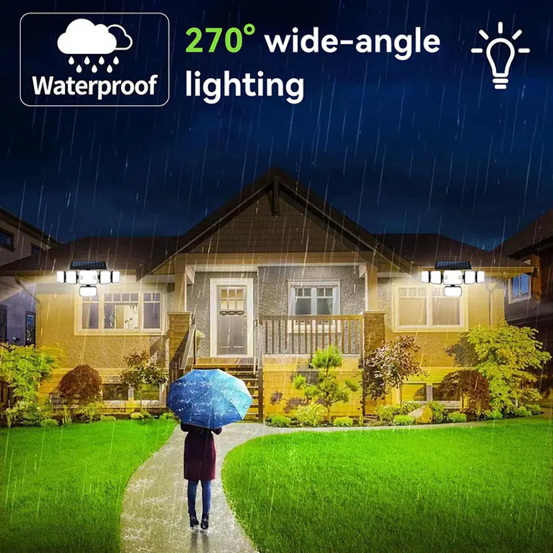Solar-Powered Sensor Garden Lamp - 6 Lamp Heads, 270° Wide-Angle Floodlight