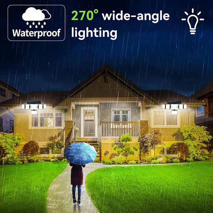 Solar-Powered Sensor Garden Lamp - 6 Lamp Heads, 270° Wide-Angle Floodlight