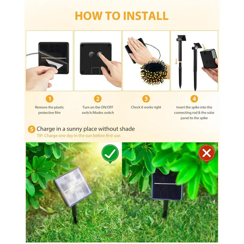 72Ft Solar String Lights - 1 Pack, 200 Warm White Leds, 8 Modes, 0-5 W Energy Efficient Outdoor Waterproof Lights with Auto On/Off 