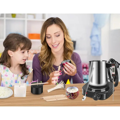 DIY Candle Making Starter Kit for Adults & Beginners - 500W 110V No-Battery Electric Melter Stove, SUS304 Stainless Steel 900Ml Pouring Pot, Digital Thermometer, Rubber Pads, Detailed Guide, Easy-To-Store Homemade Candle Set
