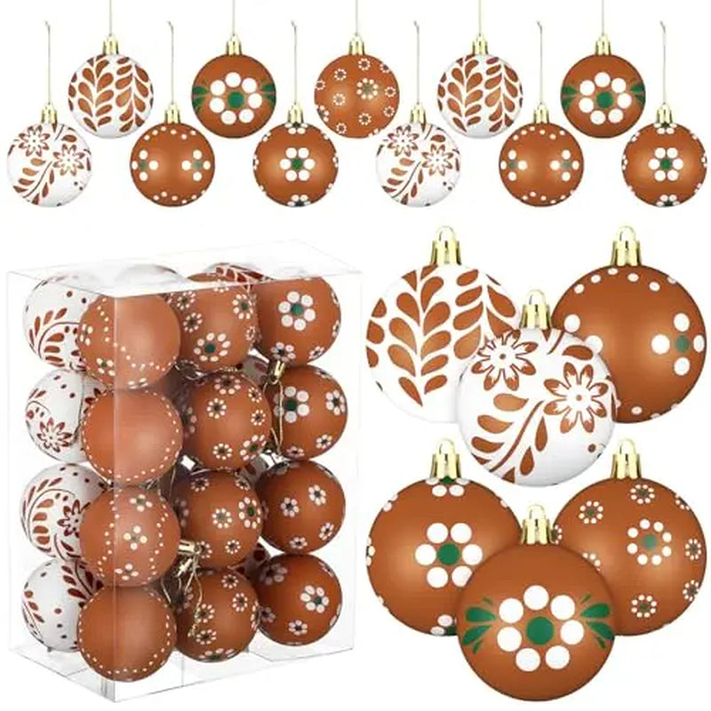 Christmas Tree Ball Ornaments 2.36 & 3.15 Inch Rustic Floral Baubles, Talavera Inspired Terracotta Style Mxican Christmas Decor for Xmas Trees, Wreaths, Home Parties and Navidad Supplies