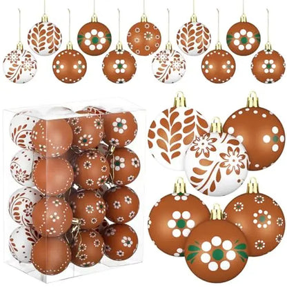 Christmas Tree Ball Ornaments 2.36 & 3.15 Inch Rustic Floral Baubles, Talavera Inspired Terracotta Style Mxican Christmas Decor for Xmas Trees, Wreaths, Home Parties and Navidad Supplies
