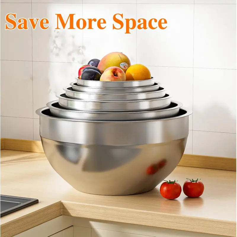 Stainless Steel Metal 6-Piece Airtight Nesting Mixing & Serving Bowls Set with Lids, 3 Grater Attachments