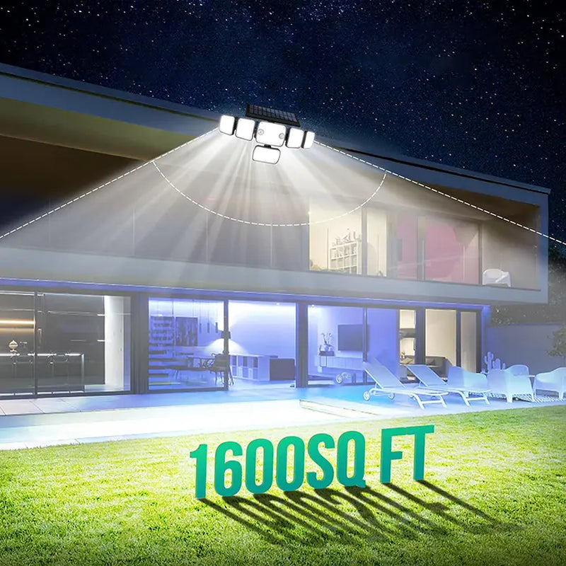 Solar-Powered Sensor Garden Lamp - 6 Lamp Heads, 270° Wide-Angle Floodlight