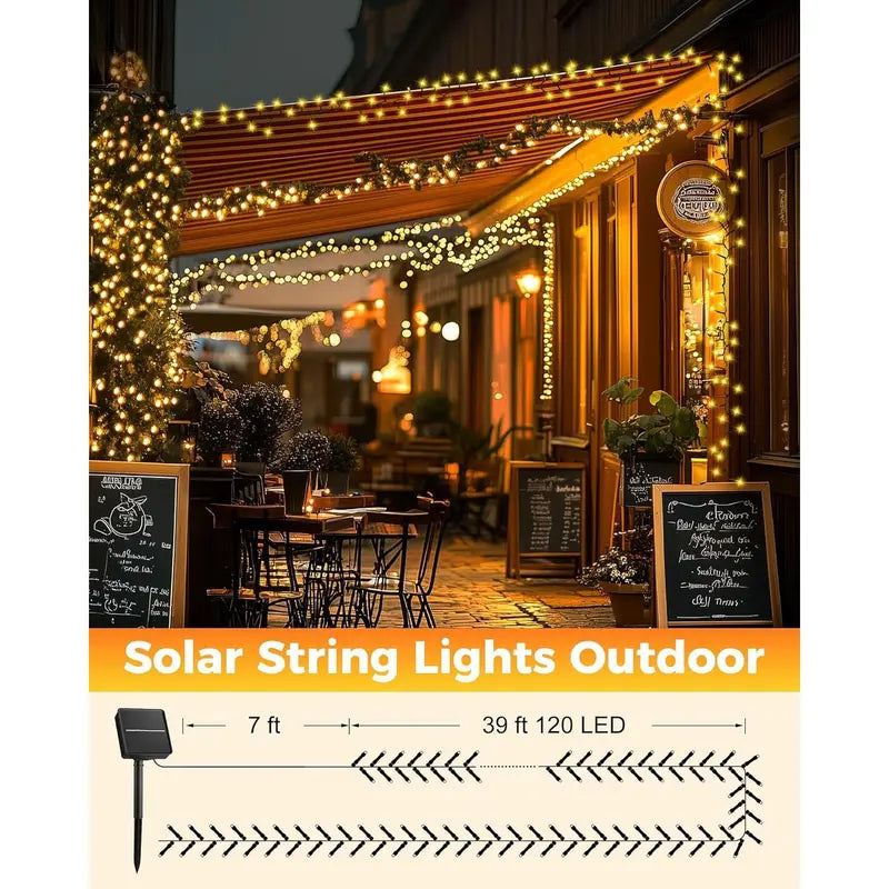 72Ft Solar String Lights - 1 Pack, 200 Warm White Leds, 8 Modes, 0-5 W Energy Efficient Outdoor Waterproof Lights with Auto On/Off 