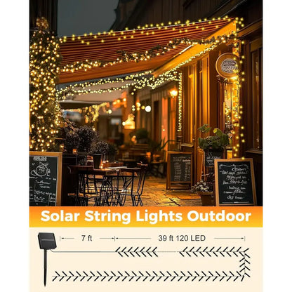 72Ft Solar String Lights - 1 Pack, 200 Warm White Leds, 8 Modes, 0-5 W Energy Efficient Outdoor Waterproof Lights with Auto On/Off 