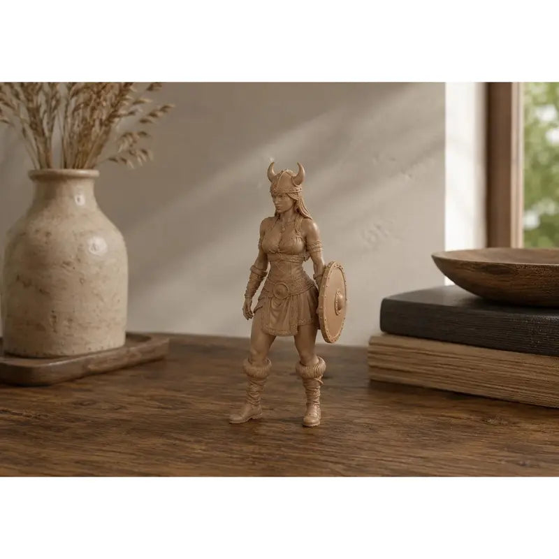 Viking Woman Decorative 3D Classic Clean Sculpt Figurine - Detailed Armor Character, 6.0" H×2.3" W×1.2" D Lightweight Statue, for Home Shelf/Desk Display