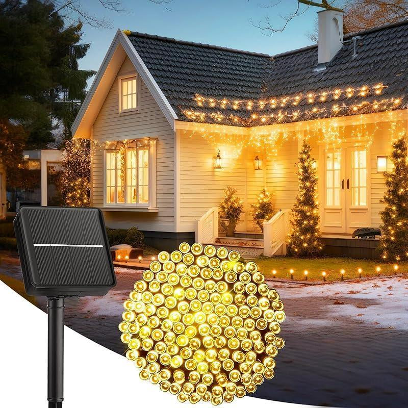 72Ft Solar String Lights - 1 Pack, 200 Warm White Leds, 8 Modes, 0-5 W Energy Efficient Outdoor Waterproof Lights with Auto On/Off 