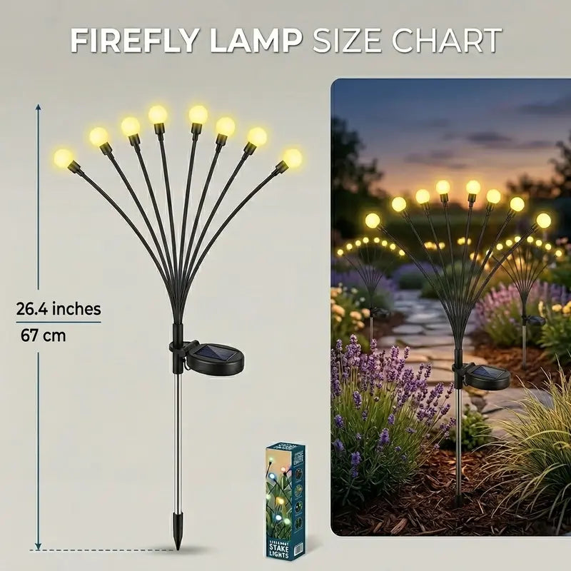 4-Pack Outdoor Solar String Lights, Waterproof, Auto Dusk-To-Dawn, 32 Bulbs, Firefly Garden Lights, Variable Length, Flexible Wire, Corrosion Resistant, Ideal for Garden