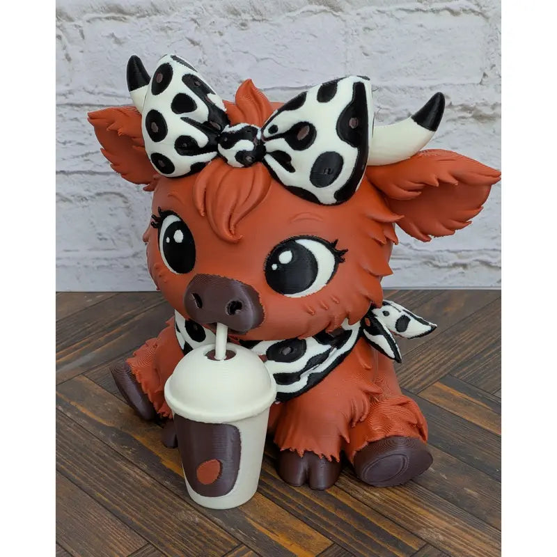 4" 3D Printed Highland Cow Figurine - Iced Pumpkin Spice Latte Themed Fall Home