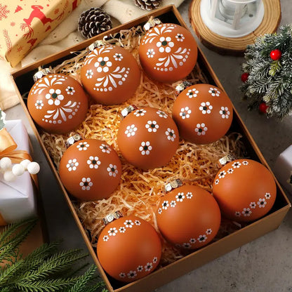 Christmas Tree Ball Ornaments 2.36 & 3.15 Inch Rustic Floral Baubles, Talavera Inspired Terracotta Style Mxican Christmas Decor for Xmas Trees, Wreaths, Home Parties and Navidad Supplies