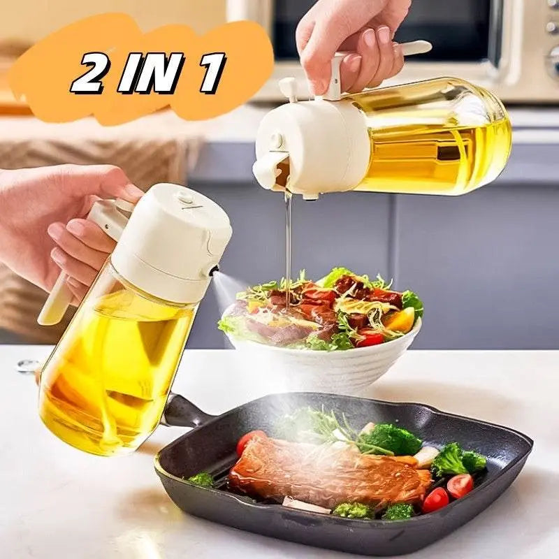 470ML Olive Oil Sprayer Dispenser for Cooking2 in 1 Glass Oil Vinegar Soy Sauce Spray Kitchen Oil Bottle 