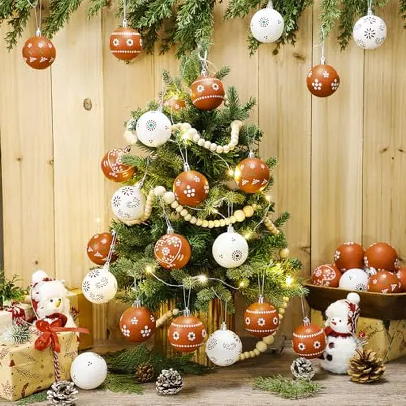 Christmas Tree Ball Ornaments 2.36 & 3.15 Inch Rustic Floral Baubles, Talavera Inspired Terracotta Style Mxican Christmas Decor for Xmas Trees, Wreaths, Home Parties and Navidad Supplies