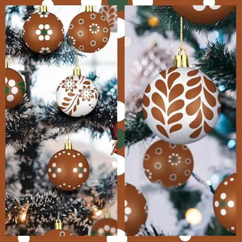 Christmas Tree Ball Ornaments 2.36 & 3.15 Inch Rustic Floral Baubles, Talavera Inspired Terracotta Style Mxican Christmas Decor for Xmas Trees, Wreaths, Home Parties and Navidad Supplies