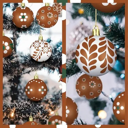 Christmas Tree Ball Ornaments 2.36 & 3.15 Inch Rustic Floral Baubles, Talavera Inspired Terracotta Style Mxican Christmas Decor for Xmas Trees, Wreaths, Home Parties and Navidad Supplies