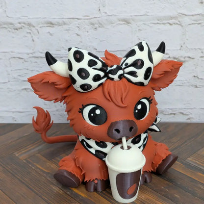 4" 3D Printed Highland Cow Figurine - Iced Pumpkin Spice Latte Themed Fall Home