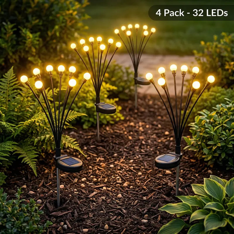 4-Pack Outdoor Solar String Lights, Waterproof, Auto Dusk-To-Dawn, 32 Bulbs, Firefly Garden Lights, Variable Length, Flexible Wire, Corrosion Resistant, Ideal for Garden